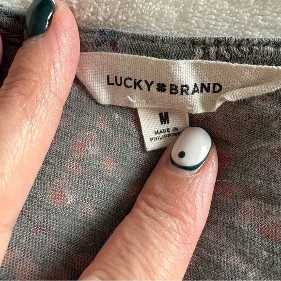 Lucky Brand Sage Green/Gray Floral V-Neck Peasant Top - Coastal Cowgirl Y2K - Picture 3 of 15